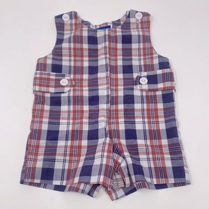 Cotton Blu Red Blue Plaid Sleeveless One Piece Outfit Baby Boy’s Size 6 Months